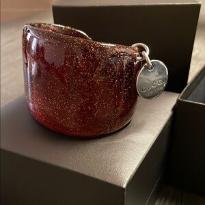 Vintage Gucci Red & Glitter Lucite Cuff Bracelet 6.5"